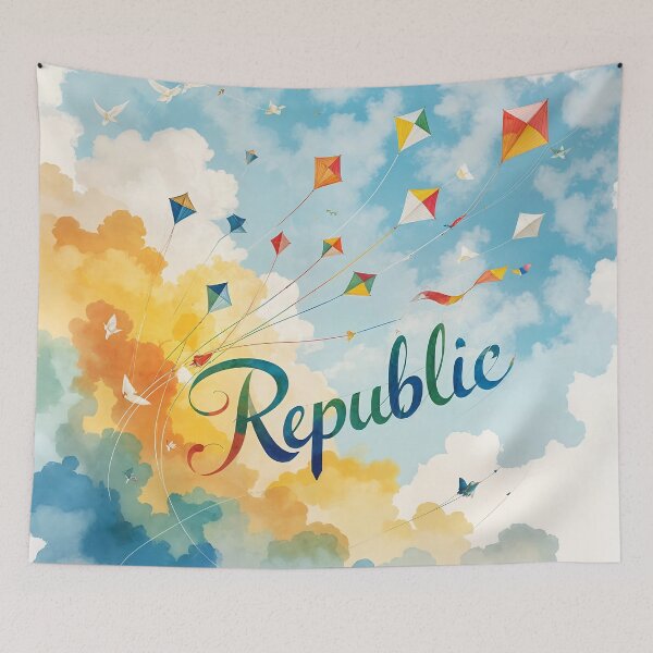 Item preview, Kai Po Che! - Kite themed tricolor abstraction designed and sold by ShaDeS-AI-Art.