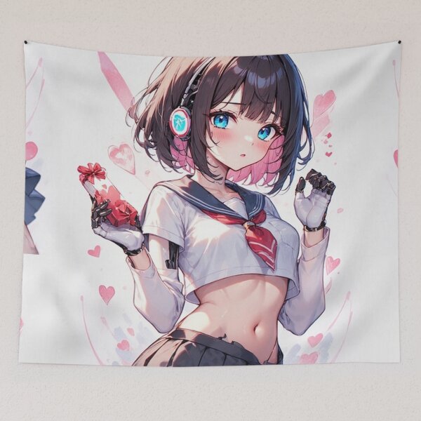 Item preview, Chica androide anime con regalo de San Valentín designed and sold by ArtsJulian.