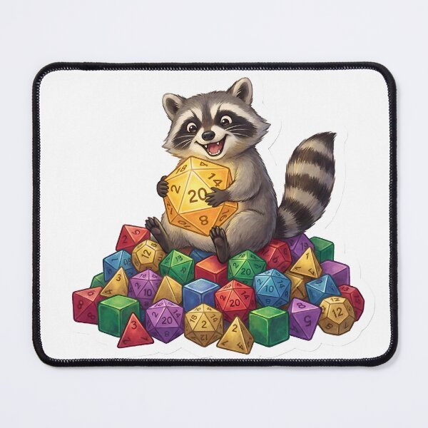 Item preview, Cute Chaotic Raccoon Dice Goblin Hoarding Nat 20 D20 DnD TTRPG designed and sold by StickyGuys.