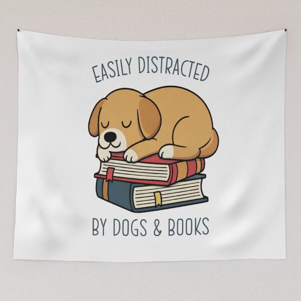 Item preview, Easily Distracted by Dogs and Books – Cute Dog Lying on Books T-Shirt designed and sold by Lulu Shop.