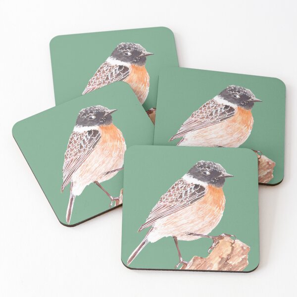 Item preview, Stonechat soft green bird illustration designed and sold by art-elodie-g.