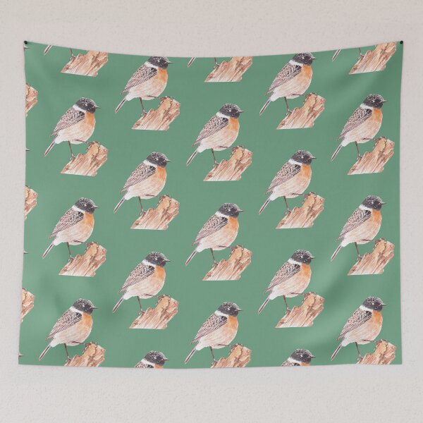 Item preview, Stonechat soft green bird illustration designed and sold by art-elodie-g.