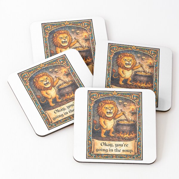 Item preview, Okay, You’re Going in the Soup – Dark Humor Lion Meme Illustration designed and sold by Senkov.