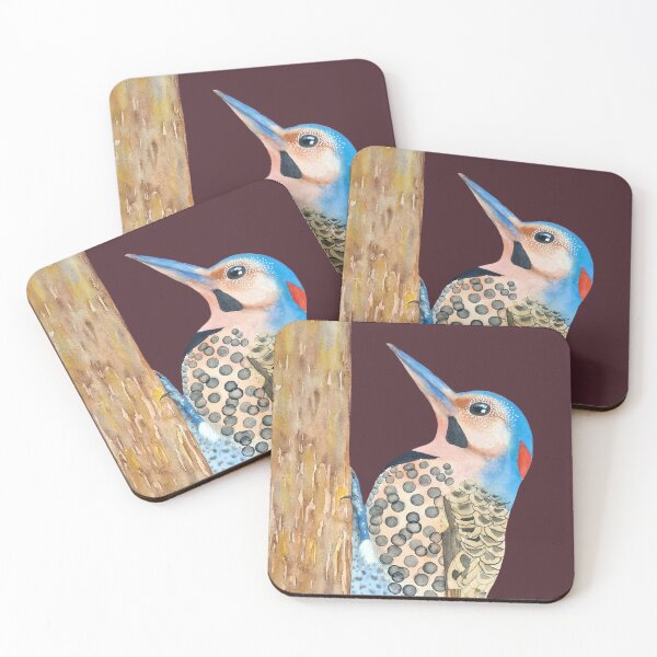Item preview, Northern Flicker Woodpecker deep crimson bird illustration designed and sold by art-elodie-g.