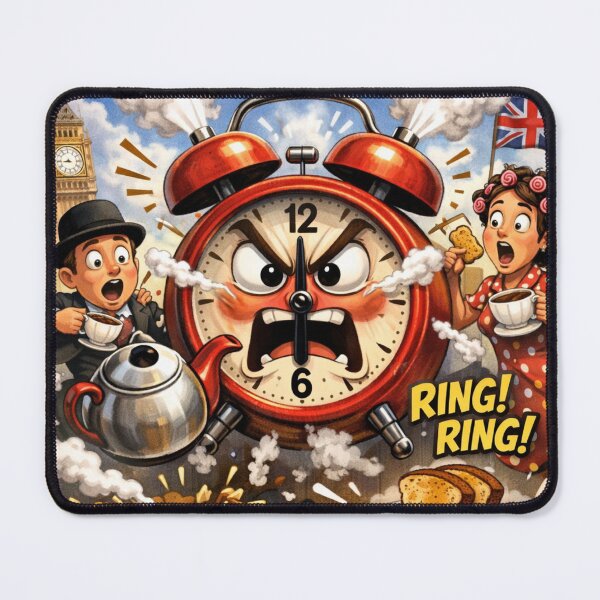 Item preview, Get Ready for the Tea Alarm – Funny British Tea Time Illustration designed and sold by GarnerSupplyCo.