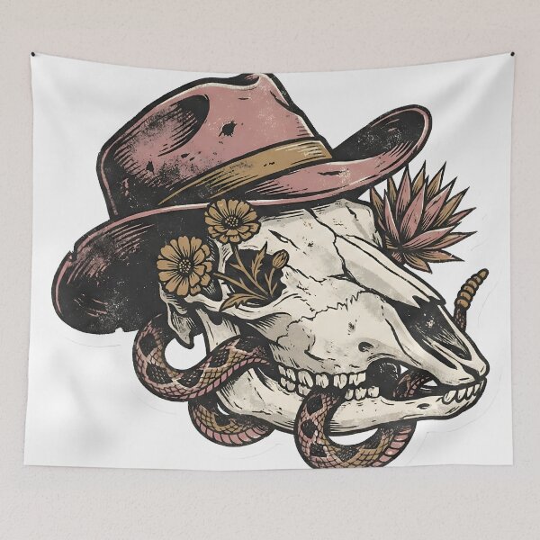 Item preview, Western Gothic Cow Skull Desert Noir Tattoo Aesthetic Floral Death Bloom designed and sold by StickyGuys.