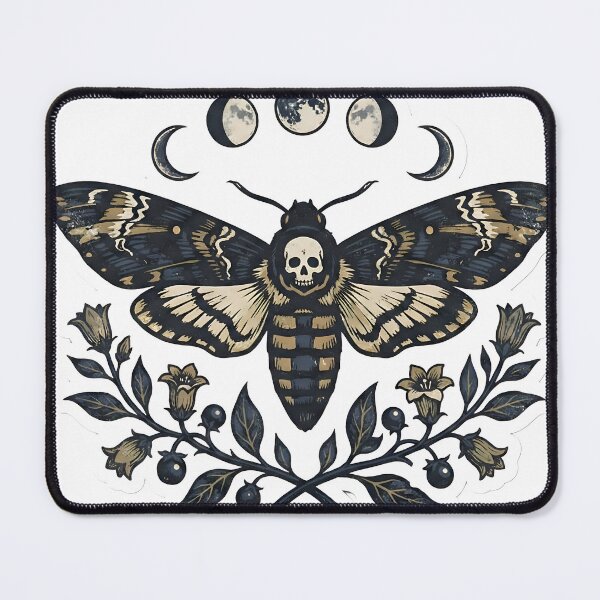 Item preview, Mystical Death Moth Woodcut Tattoo Aesthetic Moon Phases & Nightshade Illustration designed and sold by StickyGuys.