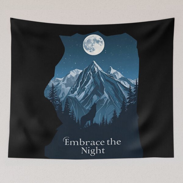 Item preview, Mountain landscape at night, full moon and a single wolf howling Embrace the Night 2 designed and sold by Neon G.