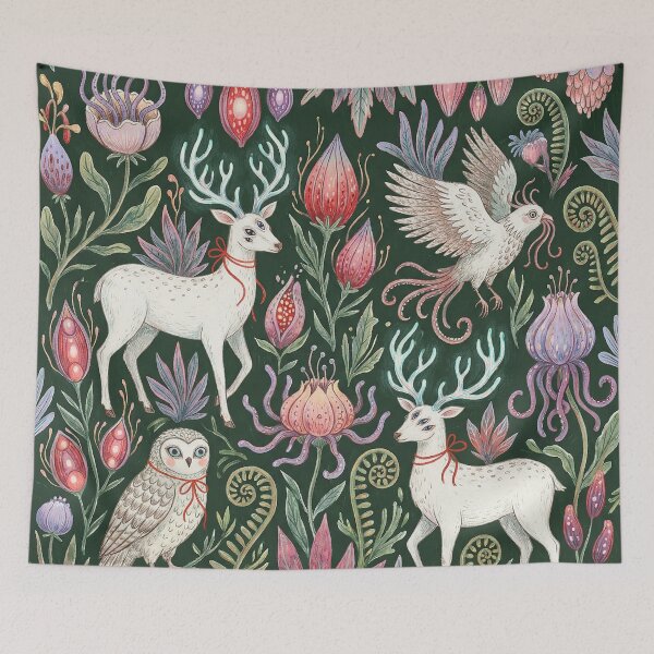 Item preview, Enchanted Forest White Deer Owl Mystic Botanical designed and sold by zzz888.