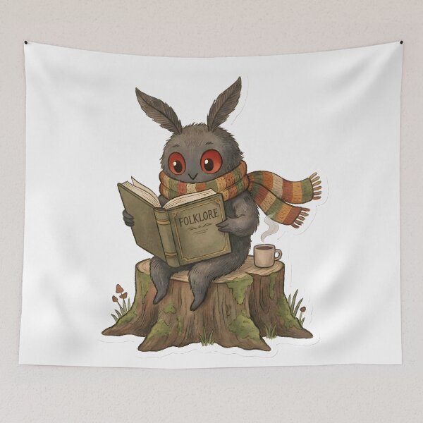 Item preview, Cute Mothman Character Vintage Reading Cryptid Illustration Cozy Book Lover Aesthetic designed and sold by StickyGuys.
