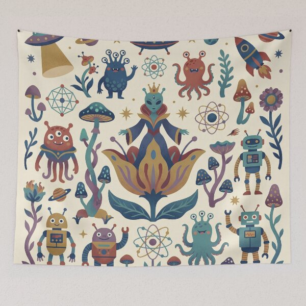 Item preview, Alien Queen Retro Robots Cute Monsters Folk Art designed and sold by zzz888.
