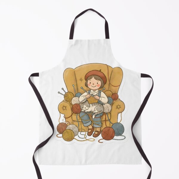 Aperçu de l'œuvre Illustration vintage de tricoteuse, style rétro, art textile, passionnée de laine, esthétique grand-mère créée et vendue par StickyGuys.