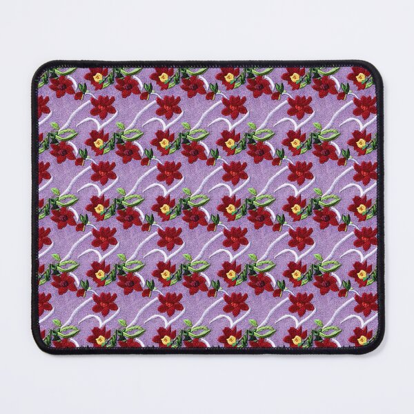 Item preview, Embroidered pattern featuring red flowers and green leaves on a lilac background designed and sold by Beleza e Estilo.