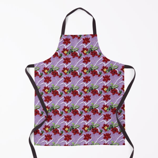 Item preview, Embroidered pattern featuring red flowers and green leaves on a lilac background designed and sold by Beleza e Estilo.