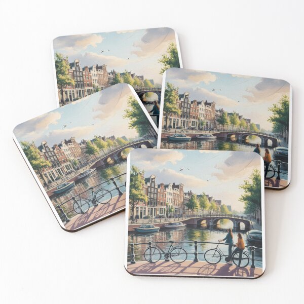 Item preview, Amsterdam Netherlands Hand Painted Travel Poster | Vintage Watercolor City Art designed and sold by AtlasMuseStudio.