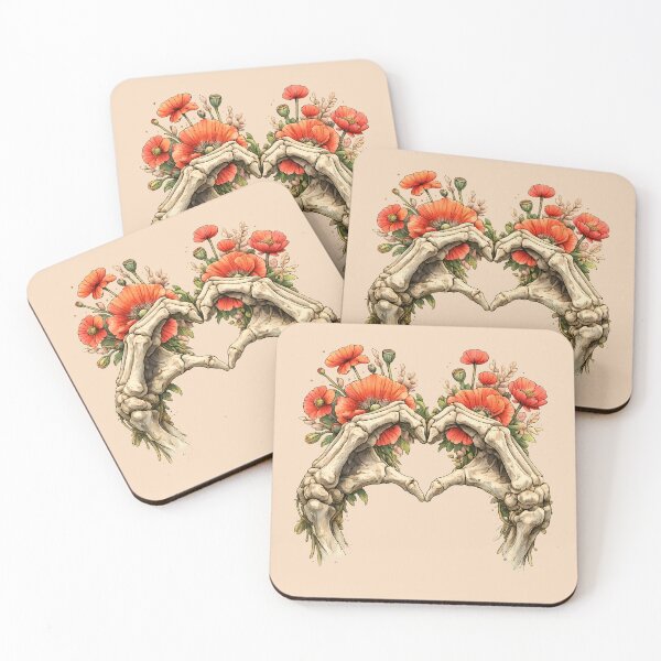 Item preview, Skeleton Hands Heart Shape with Red Poppies Vintage Botanical Aesthetic Floral Anatomy Graphic designed and sold by Collagedream.