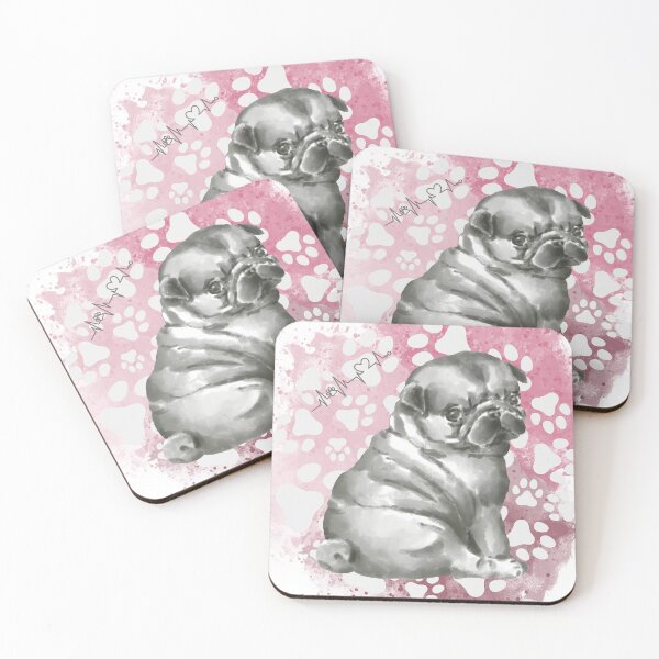 Item preview,  Watercolor Pug Illustration – Gentle Pug Art with Paw Print Background designed and sold by MitMopsundHerz Rosinchens_Welt.
