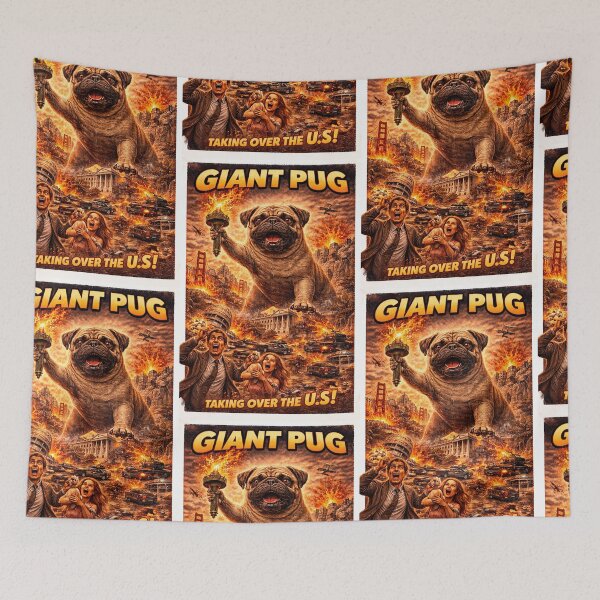 Item preview, Giant Pug (Dog) Taking over ther U.S. Poster designed and sold by PIXEL POP DESIGNS - Beyond the Norm!.