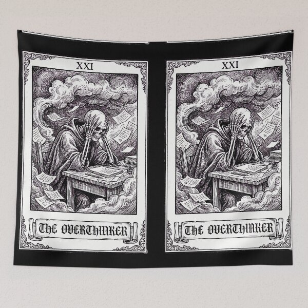 Item preview, The Overthinker Tarot Card - Vintage Skeleton Mental Health Art designed and sold by The Midnight Archive.