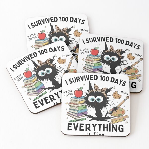 Item preview, I Survived 100 Days Cat  | Everything Is Fine | Funny Teacher Student Gift designed and sold by MS Pod Studio.
