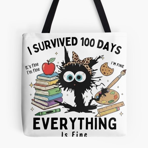 Item preview, I Survived 100 Days Cat  | Everything Is Fine | Funny Teacher Student Gift designed and sold by MS Pod Studio.