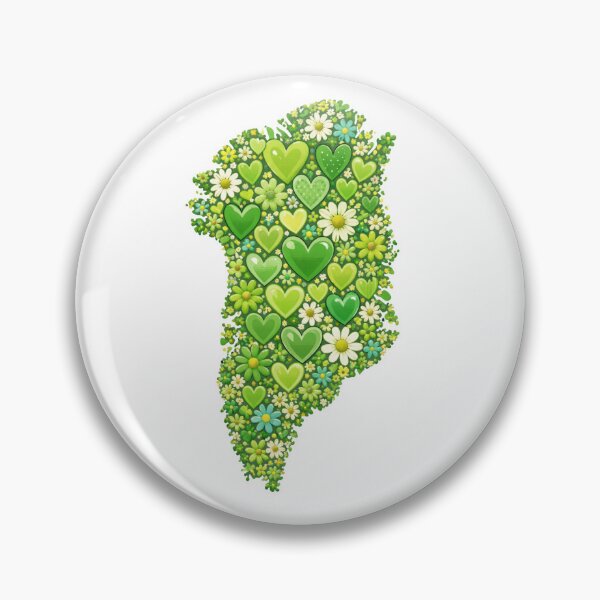 Item preview, Greenland Map Filled with Green Hearts and Flowers – Botanical Folk Art Illustration designed and sold by PaperieJennifer.