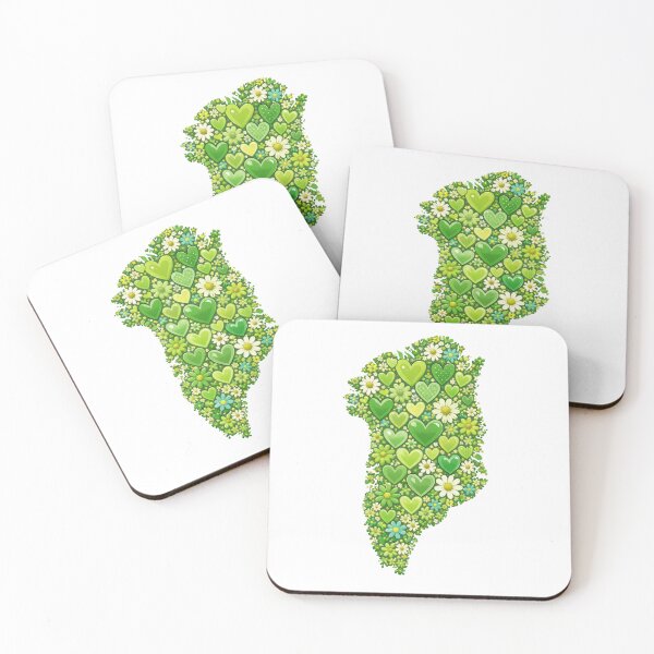 Item preview, Greenland Map Filled with Green Hearts and Flowers – Botanical Folk Art Illustration designed and sold by PaperieJennifer.