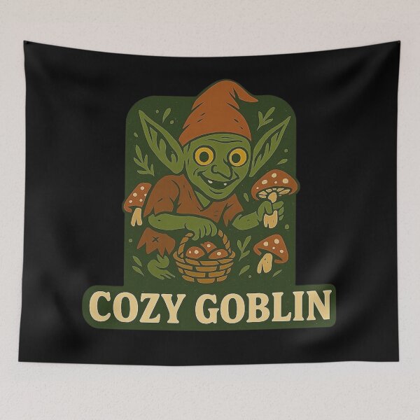 Item preview, Cozy Goblin Foraging Mushrooms - Goblincore Aesthetic Illustration designed and sold by Stone-T .