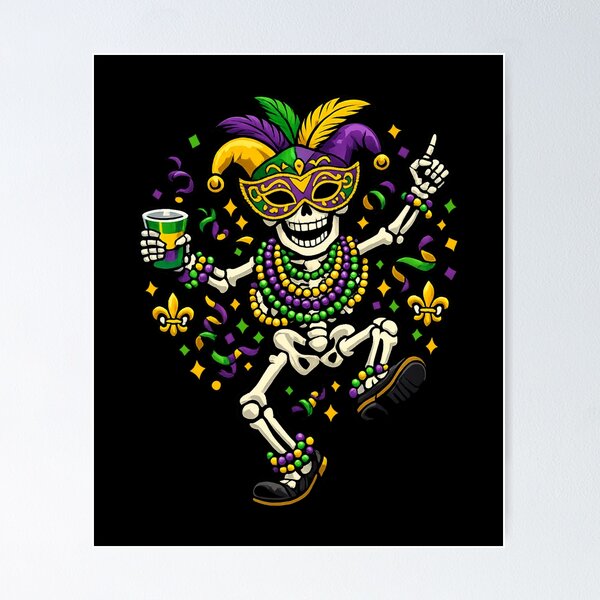 Item preview, Mardi Gras Dancing Skeleton Party Design designed and sold by SnowdropTshirts.