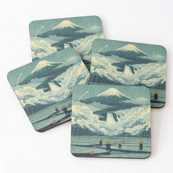 Item preview, Ukiyo-e Floating Mount Fuji Rice Fields Rain Waterfalls Japanese Fantasy Art designed and sold by Vandy Fullam.