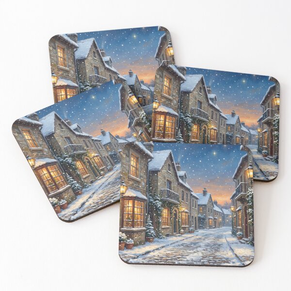 Item preview, Old Money Winter Village Aesthetic | Snowy Cobblestone Evening Oil Painting designed and sold by DesignAnother.