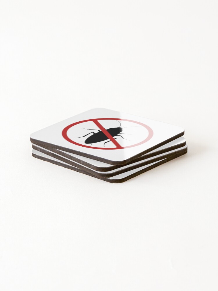 Thumbnail 4 of 5, Coasters (Set of 4), Prohibited Sign, Roaches, Cockroach, Insect Sign, Pest Control designed and sold by AASparksDesigns.