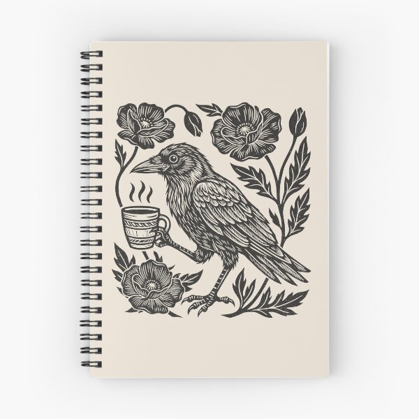 Item preview, Crow Coffee Linocut Style Vintage Floral Bird  designed and sold by Y-Vibes.
