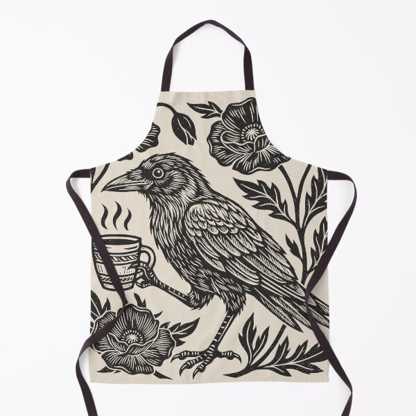 Item preview, Crow Coffee Linocut Style Vintage Floral Bird designed and sold by Y-Vibes.