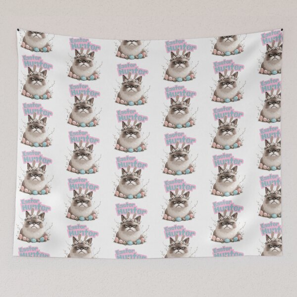 Item preview, Grumpy Easter Hunter Cat Bunny designed and sold by Anastasiia Yurevych.