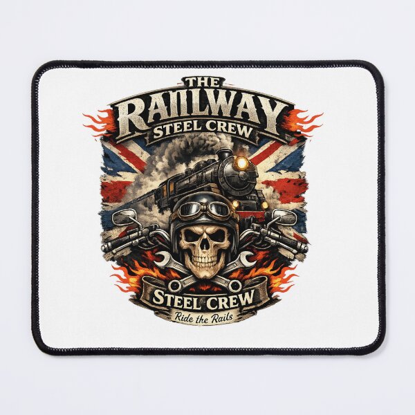 Item preview, The Railway Steel Crew – Biker Skull Steam Train British Rail Art designed and sold by GarnerSupplyCo.