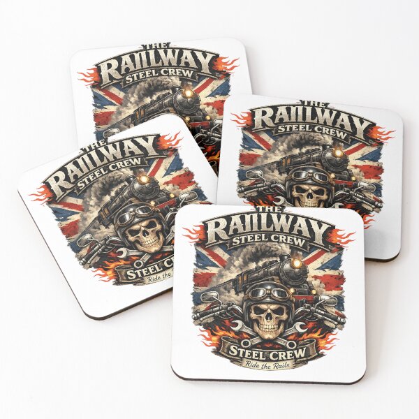 Item preview, The Railway Steel Crew – Biker Skull Steam Train British Rail Art designed and sold by GarnerSupplyCo.