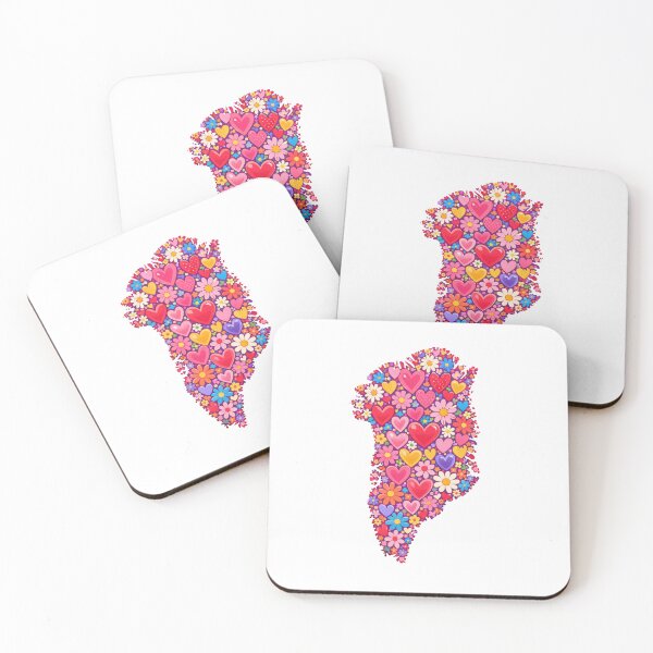 Item preview, Greenland Map Filled with Colorful Hearts and Flowers – Botanical Folk Art Illustration designed and sold by PaperieJennifer.