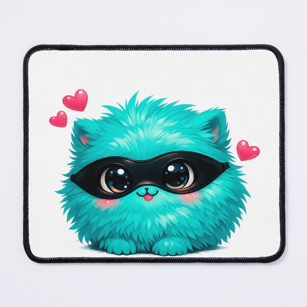 Item preview, Cute Turquoise Fluffy Mascot with Mask – Kawaii Fantasy Creature designed and sold by nynok.
