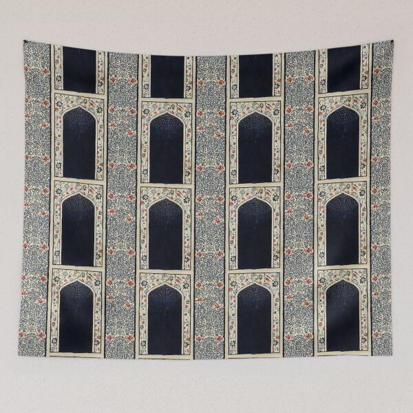 Item preview, Sacred Arch: Floral Mihrab Islamic Prayer Rug Art (Navy/Red V.2) designed and sold by D-Islamic.