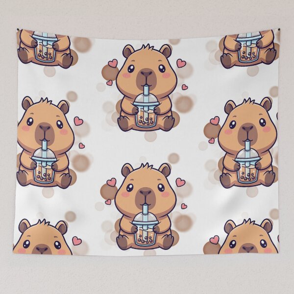 Item preview, Capybara Holding Bubble Tea – Cute Illustration designed and sold by iamKRUK.