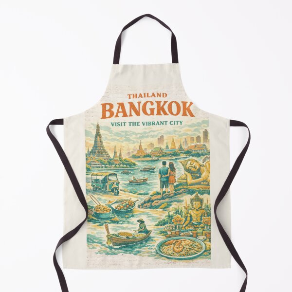 Item preview, Bangkok Thailand Vintage Travel Poster | Wat Arun & Tuk Tuk Retro Mid-Century Design | Travel Wall Art & T-Shirt designed and sold by Eclipse 3699.