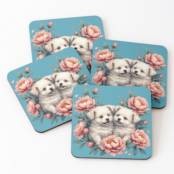 Item preview, Tibetan Terrier puppies among peony flowers. designed and sold by Natalia-Vlad.