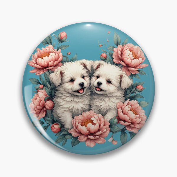 Item preview, Tibetan Terrier puppies among peony flowers. designed and sold by Natalia-Vlad.