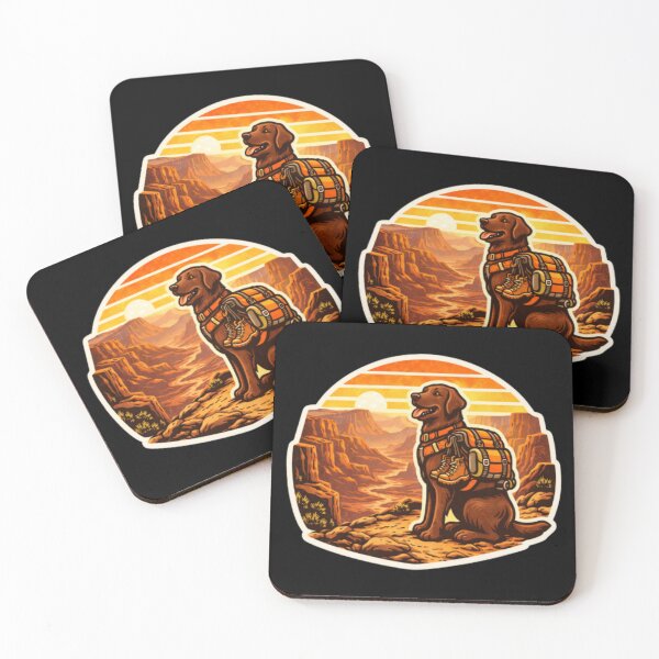 Item preview, Chocolate Lab Canyon Adventure – Retro Outdoor Hiking Dog Badge designed and sold by PawPrintCustom.