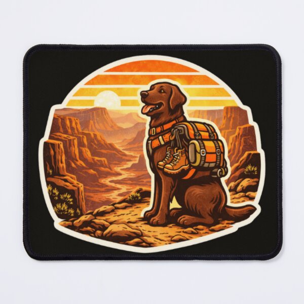 Item preview, Chocolate Lab Canyon Adventure – Retro Outdoor Hiking Dog Badge designed and sold by PawPrintCustom.