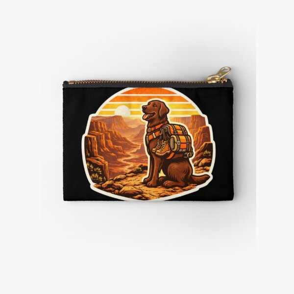 Item preview, Chocolate Lab Canyon Adventure – Retro Outdoor Hiking Dog Badge designed and sold by PawPrintCustom.