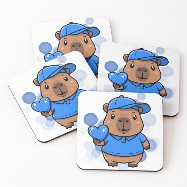 Item preview, Capybara in a Blue Shirt and Cap Holding a Blue Heart - Cute Illustration designed and sold by iamKRUK.