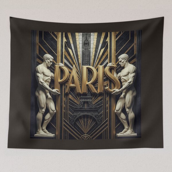 Item preview, Paris Art Deco Atlas Guardians - Vintage Industrial Mosaic Poster designed and sold by FrancophileFun.