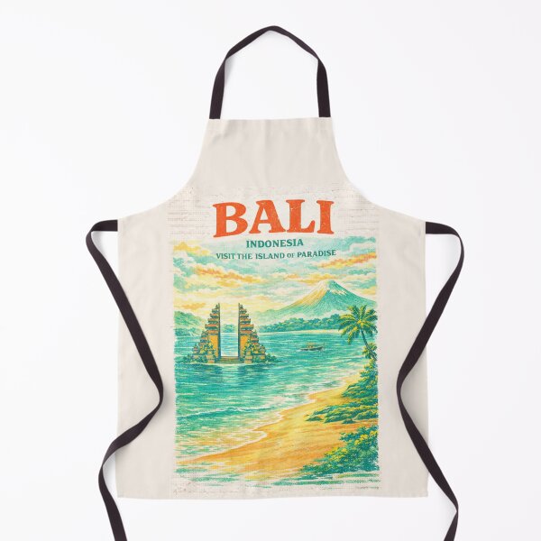 Item preview, Bali Indonesia Vintage Travel Poster | Temple Gates & Tropical Beach Retro Mid-Century Design | Wall Art & T-Shirt designed and sold by Eclipse 3699.
